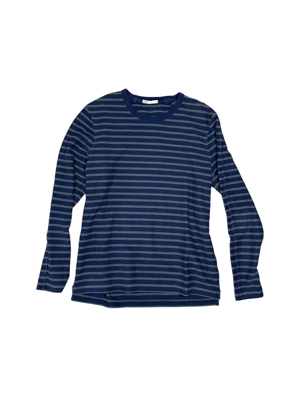 ONS Dark Blue and Gray Stripe Long Sleeve Cotton Knit Sweater Men's Medium